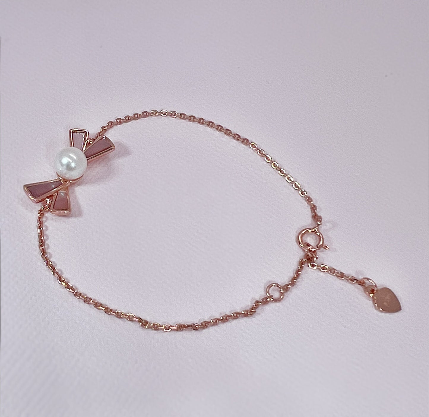 Rose Gold Bow Pearl Bracelet: Sterling Silver, Mother-of-Pearl Charm