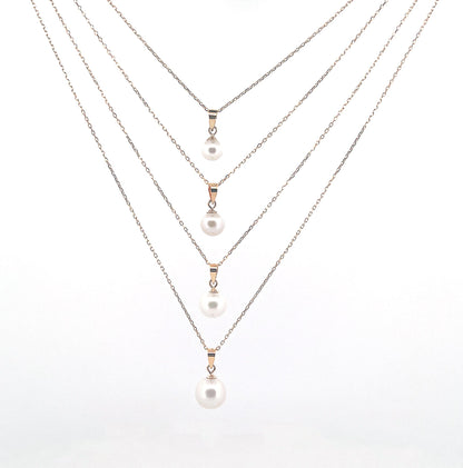14K Gold Freshwater Pearl Pendant Necklace: AAA Cultured Pearl