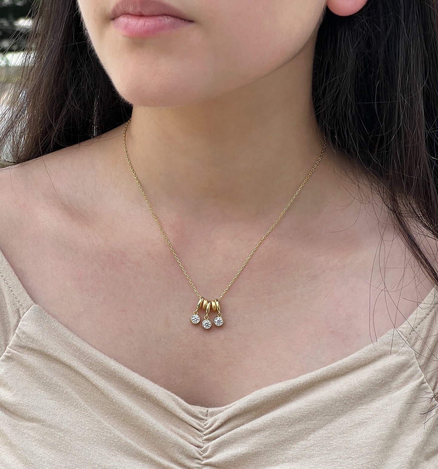 1.5 CT Moissanite Bezel Pendant Necklace: 14K Yellow Gold Plated Sterling Silver