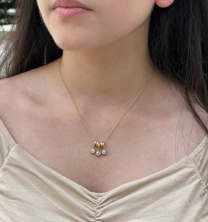 1.5 CT Moissanite Bezel Pendant Necklace: 14K Yellow Gold Plated Sterling Silver