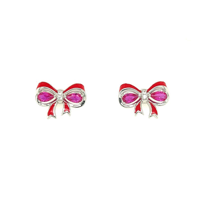 Sterling Silver Ruby Bow Earrings: Pear Cut Gemstone Studs