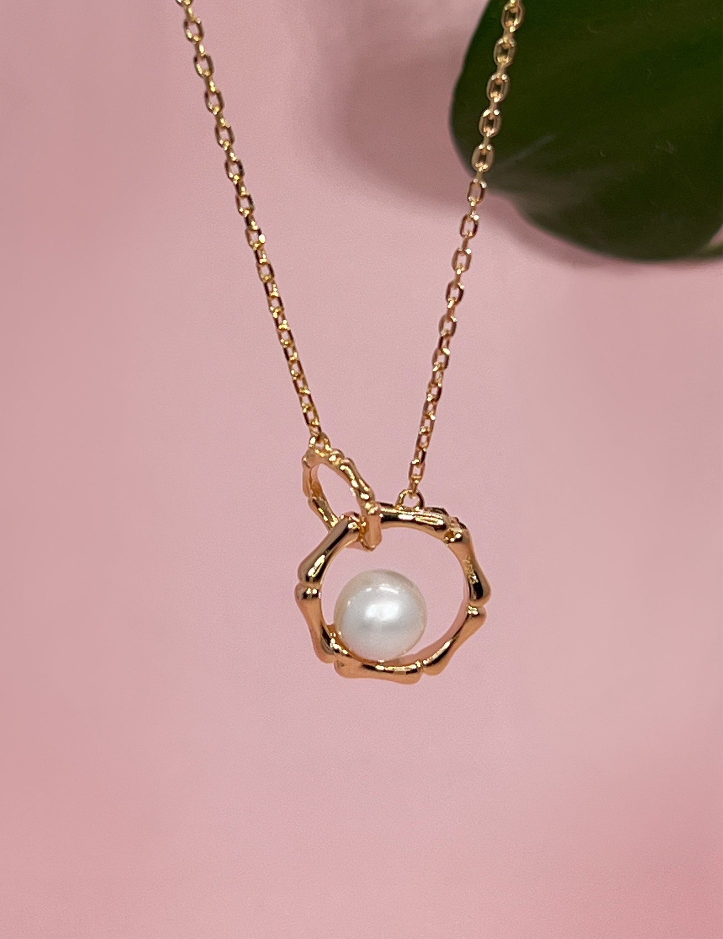 14K Gold Plated Sterling Silver Freshwater Pearl Moissanite Necklace