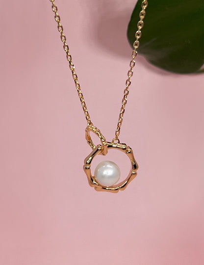 14K Gold Plated Sterling Silver Freshwater Pearl Moissanite Necklace