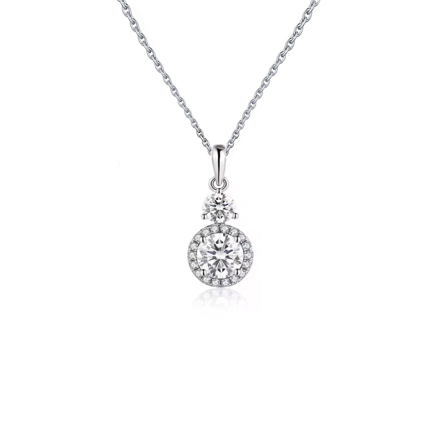 1.5CTW VVS1 Moissanite Halo Necklace: Rhodium Plated Sterling Silver Pendant