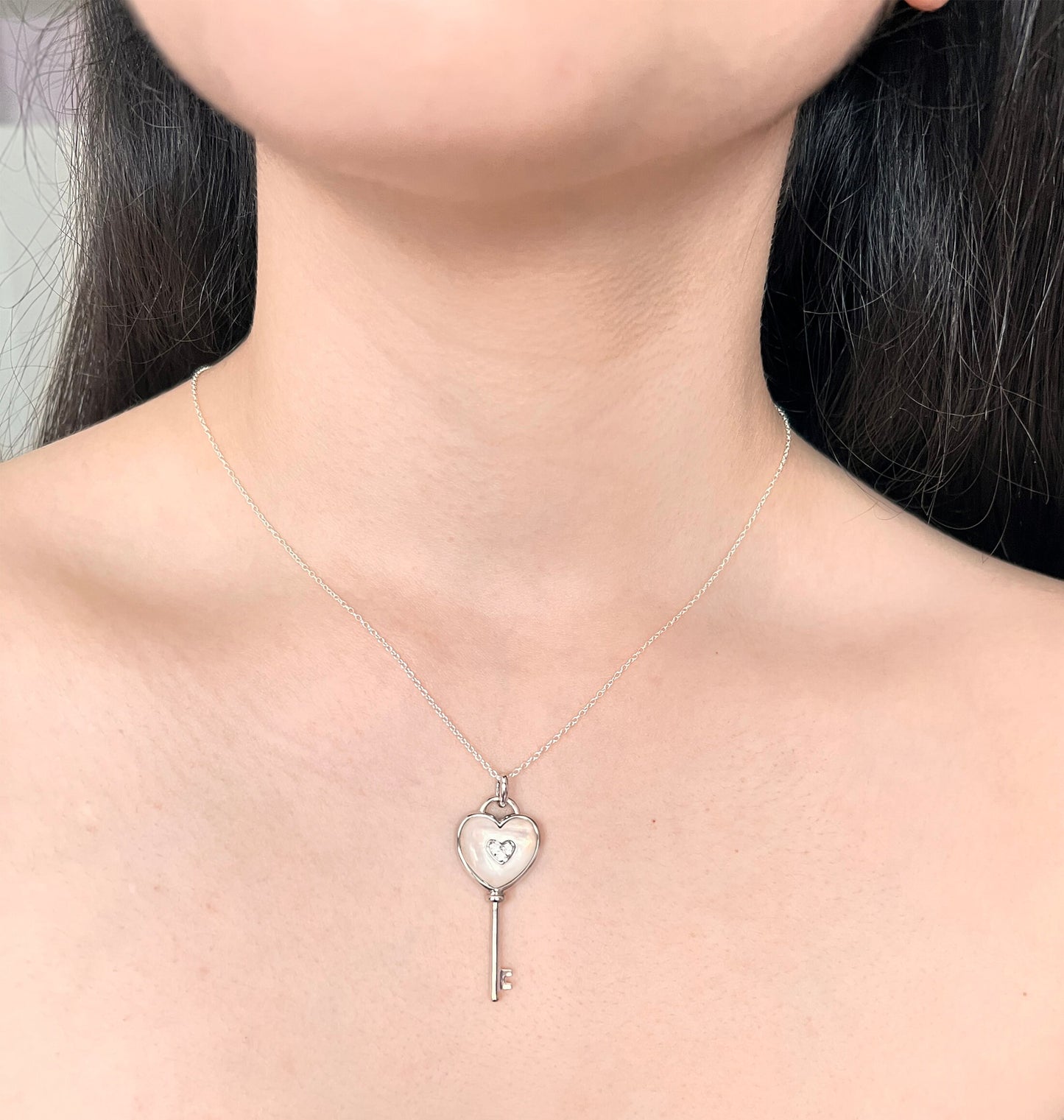 Heart Key Necklace: Sterling Silver, Mother of Pearl & White Sapphire Pendant