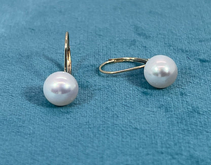 14K Gold Freshwater Pearl Earrings: Handcrafted Dangle Lever Backs