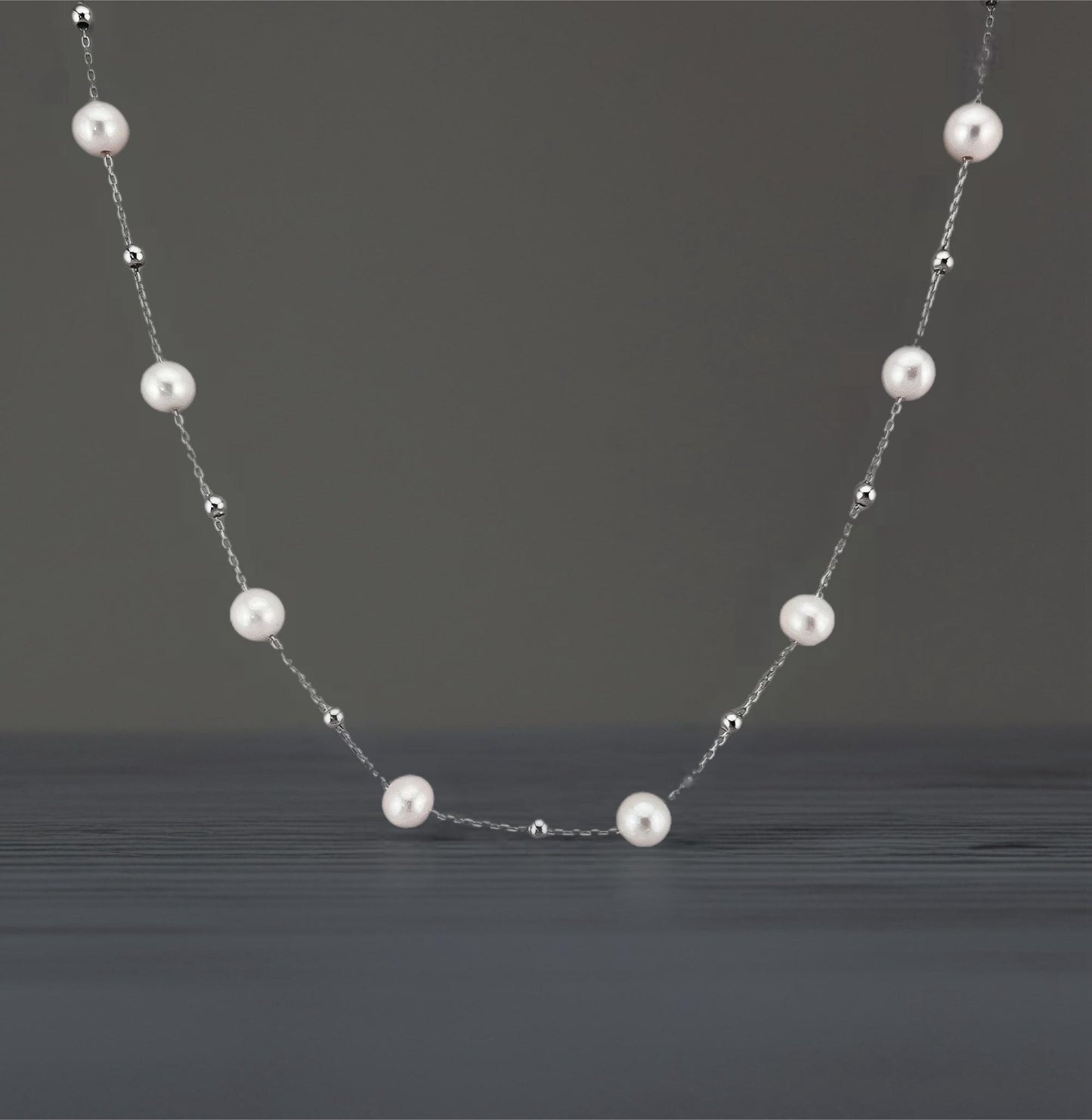 Freshwater Pearl Station Necklace, Sterling Silver Pearls by the Yard, Dainty Bridesmaid Wedding Gift, Elegant Anniversary Gift for Women