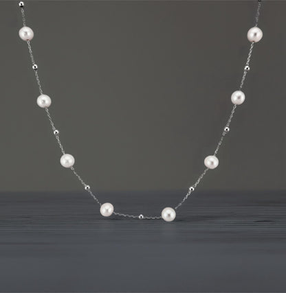 Freshwater Pearl Station Necklace, Sterling Silver Pearls by the Yard, Dainty Bridesmaid Wedding Gift, Elegant Anniversary Gift for Women