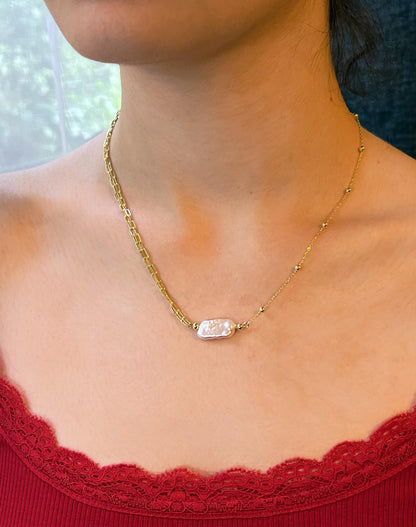 Keshi Pearl Paperclip Necklace: 18k Gold-Plated Sterling Silver Statement