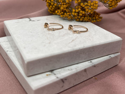 14K Yellow Gold J-Hoop Earrings with Diamond Accent