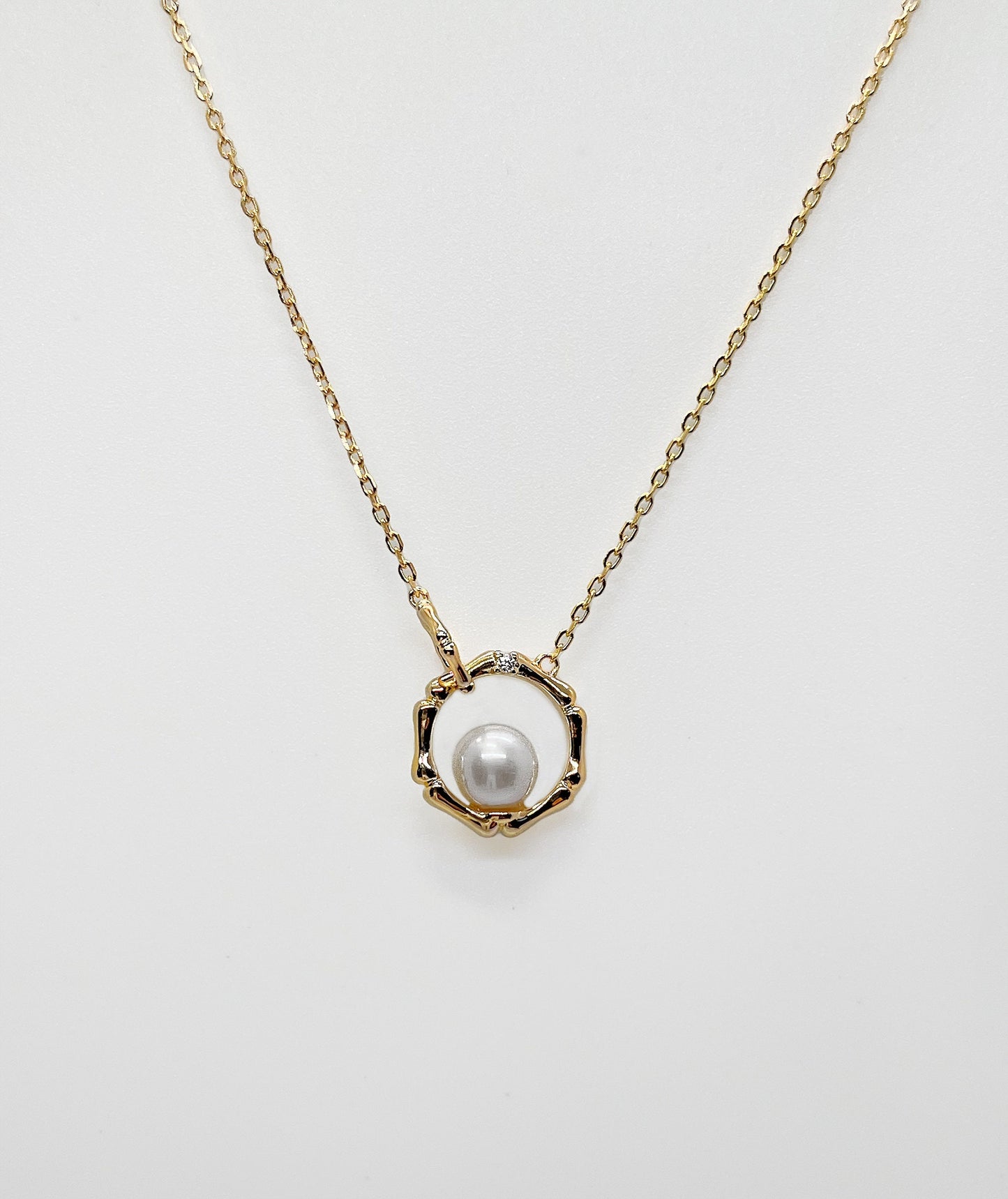 14K Gold Plated Sterling Silver Freshwater Pearl Moissanite Necklace