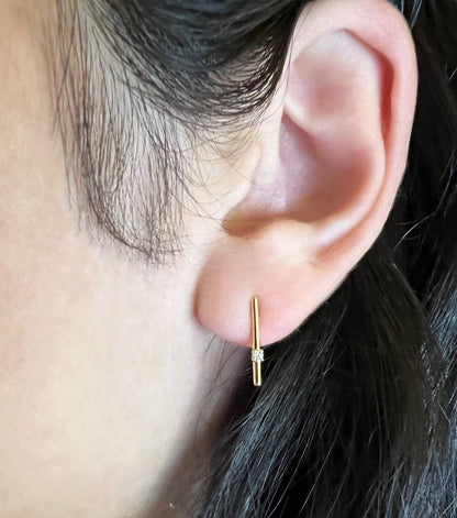 14K Yellow Gold Diamond Bar Earrings: Minimalist Studs