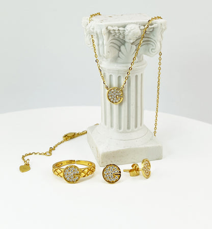 Moissanite Pavé Disc Necklace: 18K Yellow Gold Plated Sterling Silver