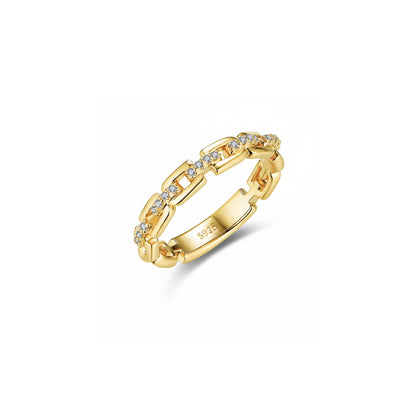 Moissanite Chain Link Ring: 18K Gold Plated Sterling Silver