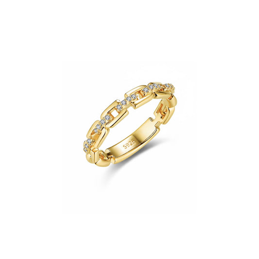 Moissanite Chain Link Ring: 18K Gold Plated Sterling Silver