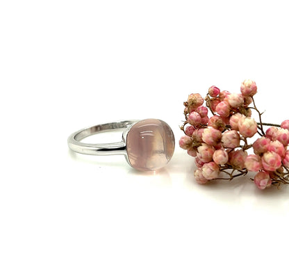 Handmade Cushion Cut Rose Quartz Ring: Sterling Silver, Size 7