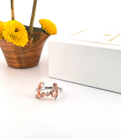 Rose Gold Love Ring: Sterling Silver, White Sapphire - Size 7