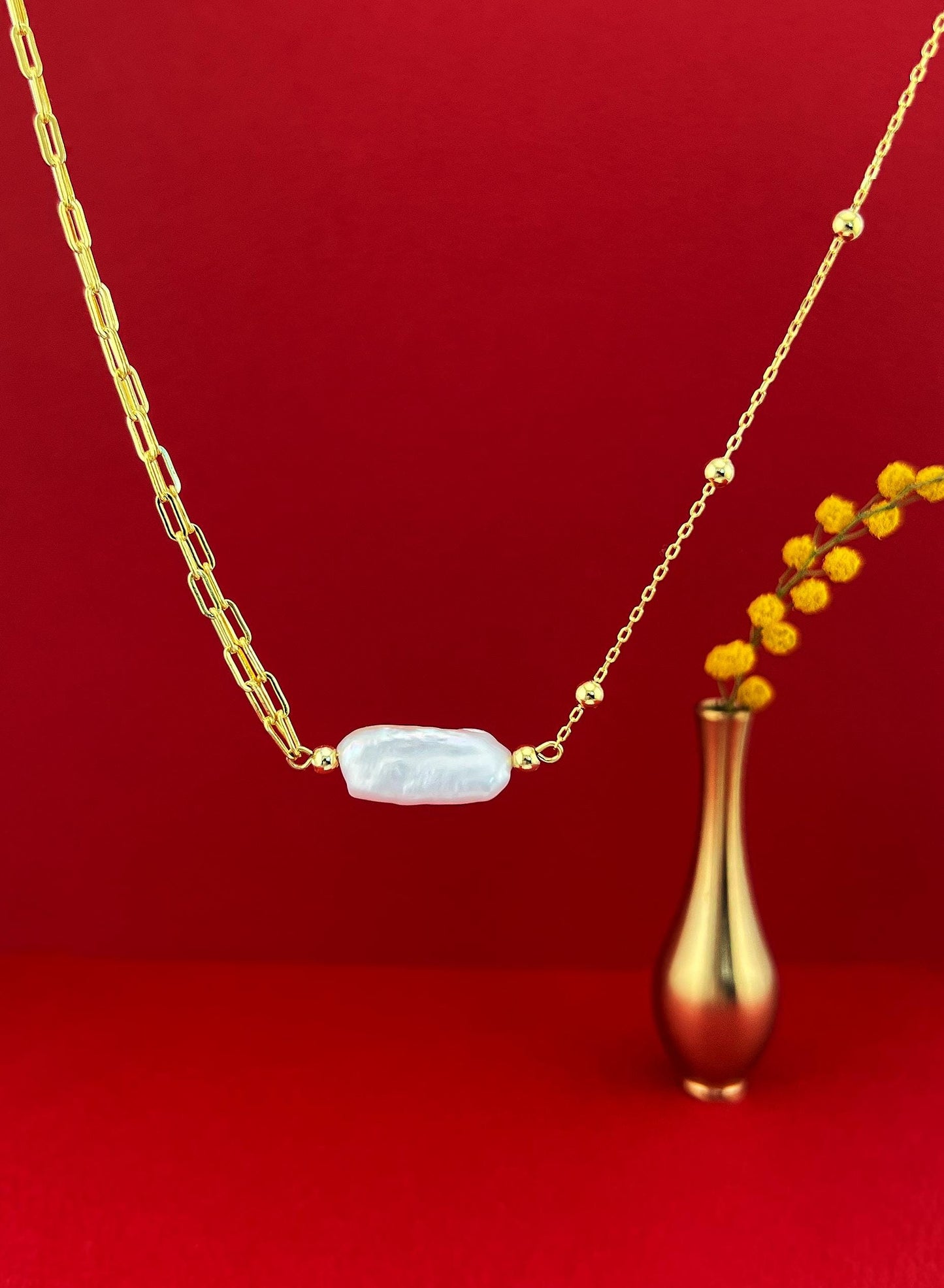 Keshi Pearl Paperclip Necklace: 18k Gold-Plated Sterling Silver Statement