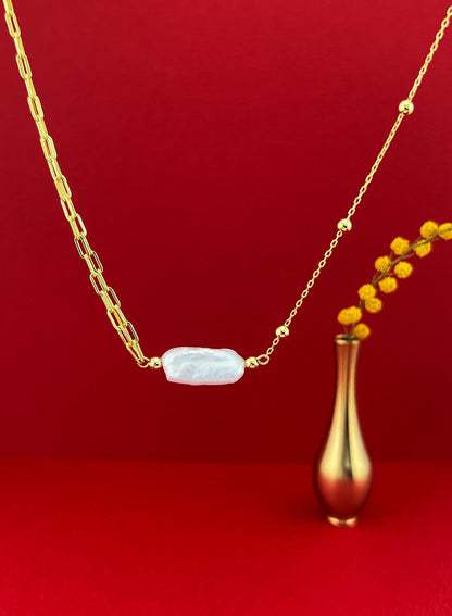 Keshi Pearl Paperclip Necklace: 18k Gold-Plated Sterling Silver Statement