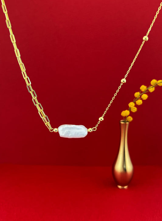 Keshi Pearl Paperclip Necklace: 18k Gold-Plated Sterling Silver Statement