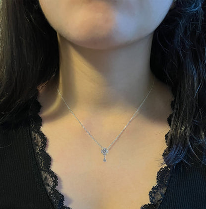 1.0Ct Certified VVS1 Moissanite Necklace: Two Tone Halo Drop, Sterling Silver