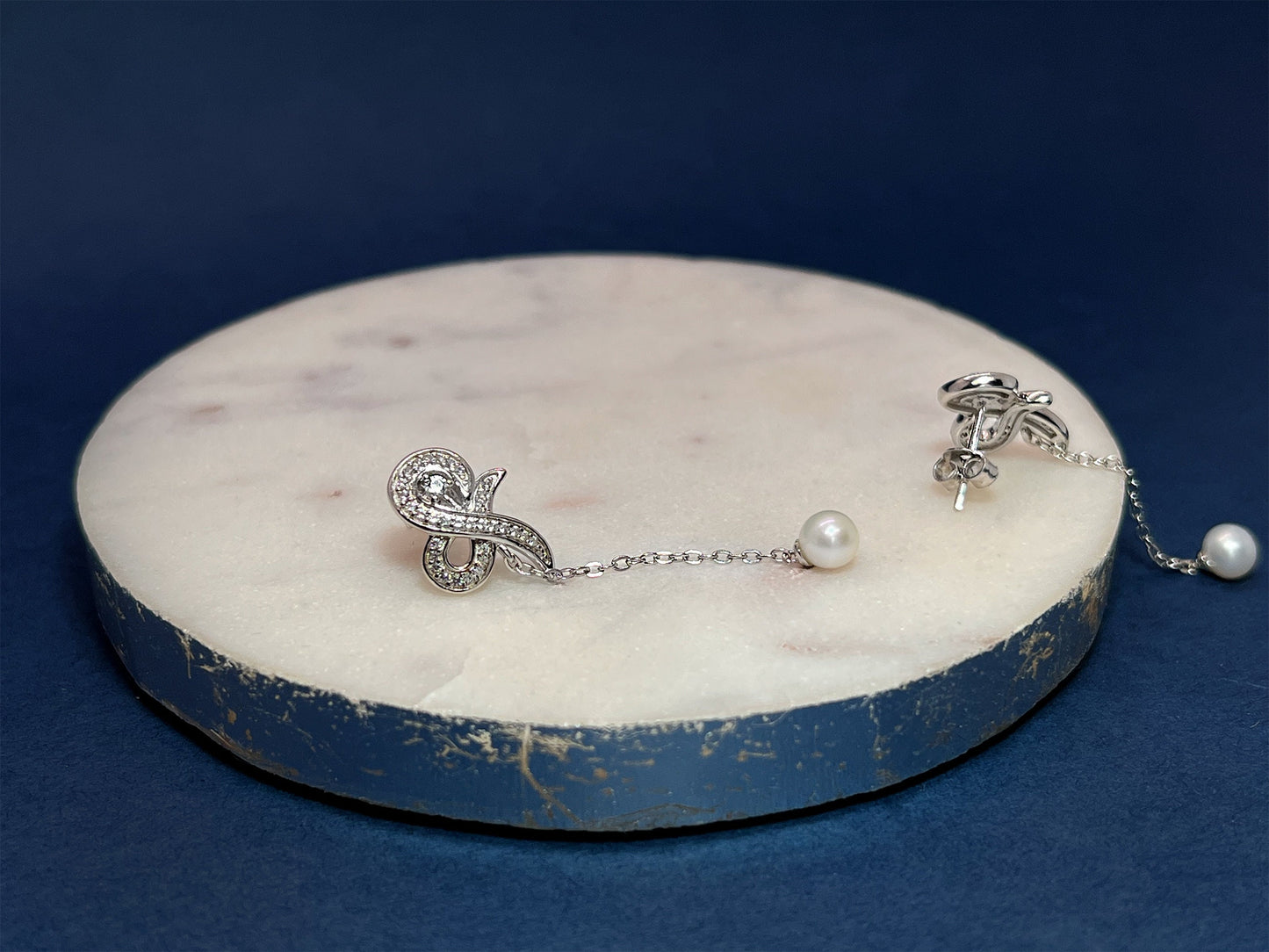 Moissanite Pearl Dangle Earrings: Sterling Silver Bridal Jewelry