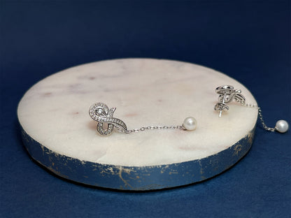 Moissanite Pearl Dangle Earrings: Sterling Silver Bridal Jewelry