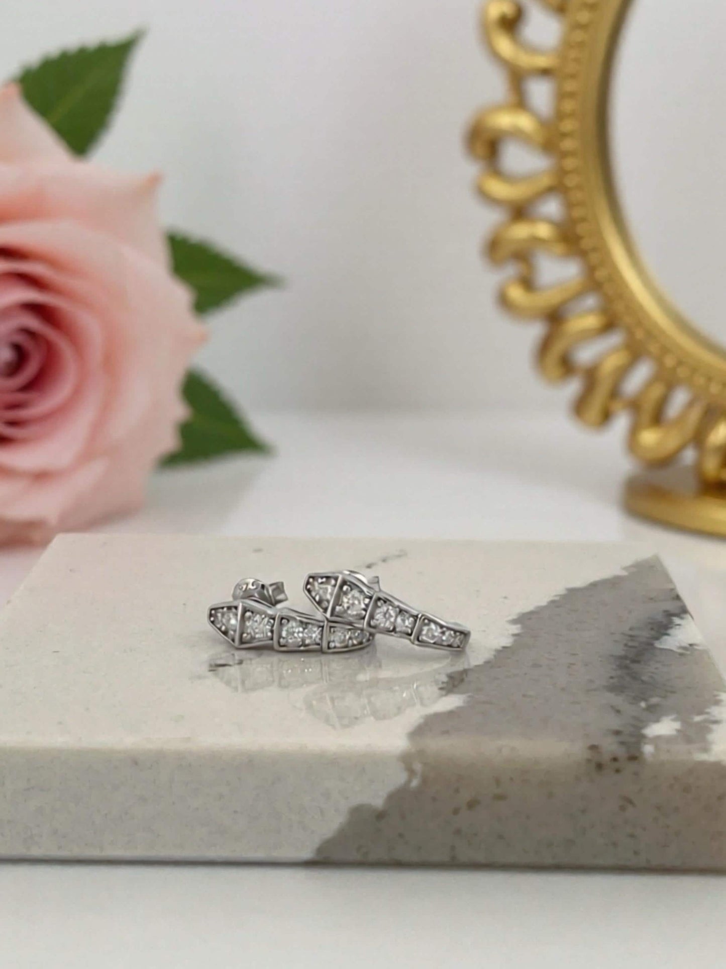 Certified Moissanite Serpenti Earrings, Platinum Plated 925 Sterling Silver Snake J Hoops, Graduated Hoop Earrings for Women