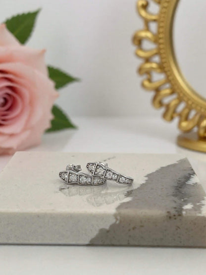 Certified Moissanite Serpenti Earrings, Platinum Plated 925 Sterling Silver Snake J Hoops, Graduated Hoop Earrings for Women