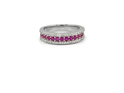 Rhodium-Plated Sterling Silver Ruby Ring: Half Eternity Stackable Band