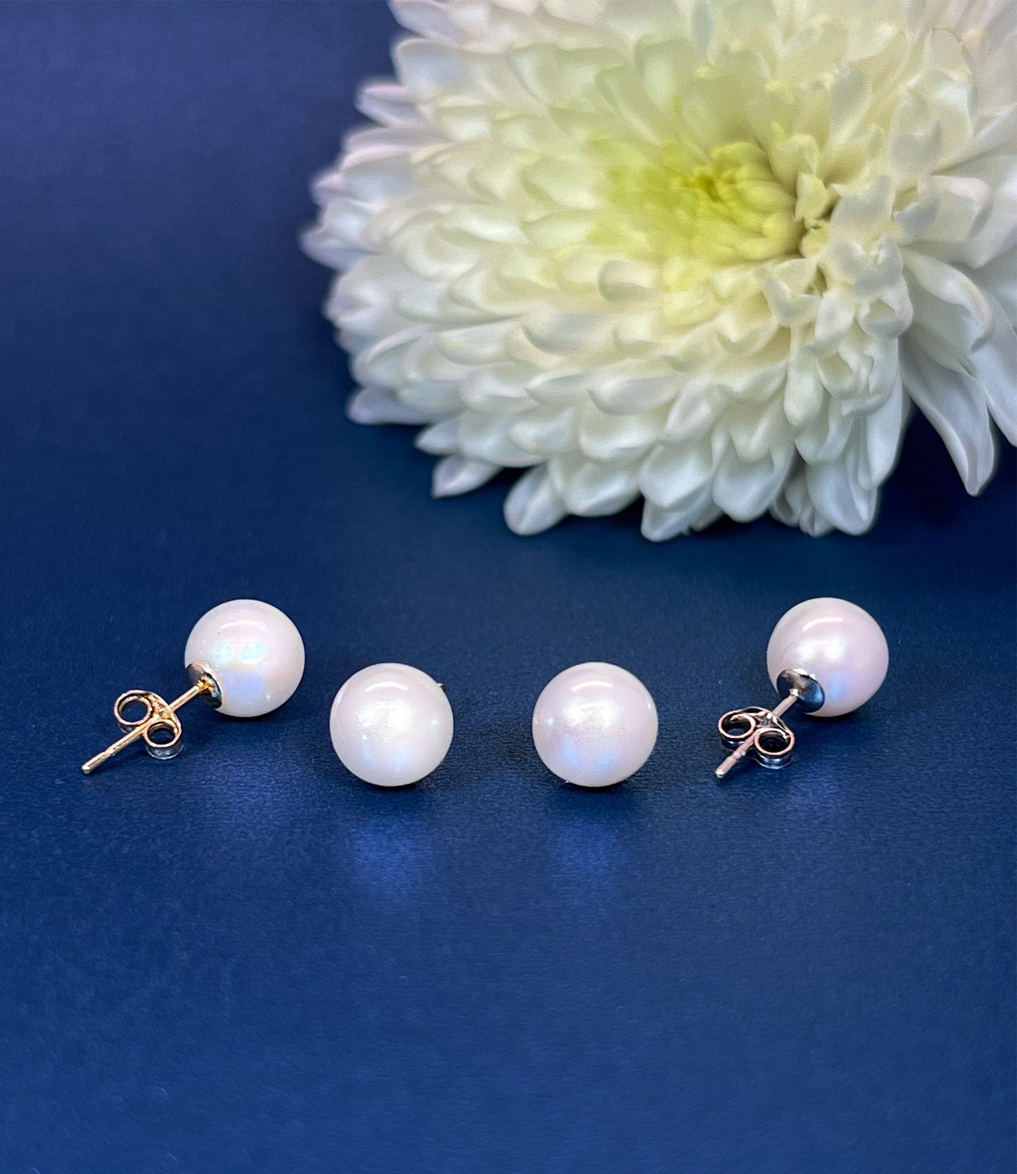 14k Gold Freshwater Pearl Stud Earrings: 6-8mm Genuine Pearl