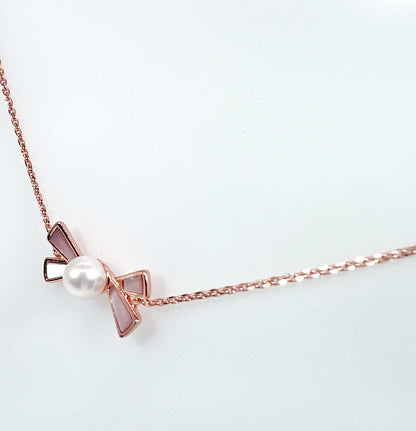 Rose Gold Bow Pearl Bracelet: Sterling Silver, Mother-of-Pearl Charm