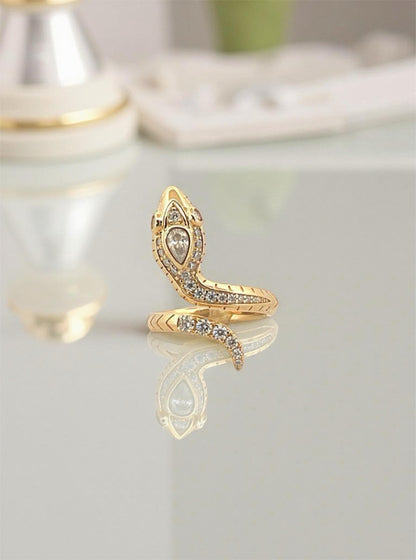 Moissanite Snake Ring: 18K Gold Plated Sterling Silver Serpent Cocktail Ring