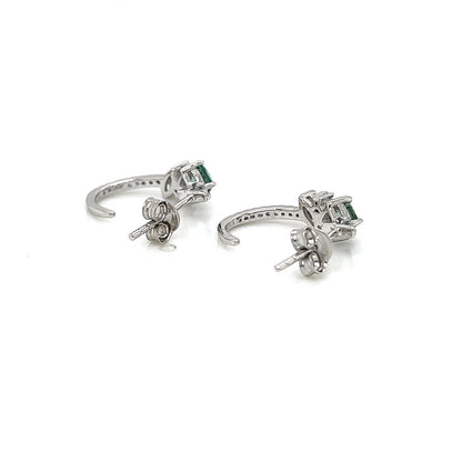 Green & White Sapphire Hoop Earrings: Sterling Silver Flower J Hoops