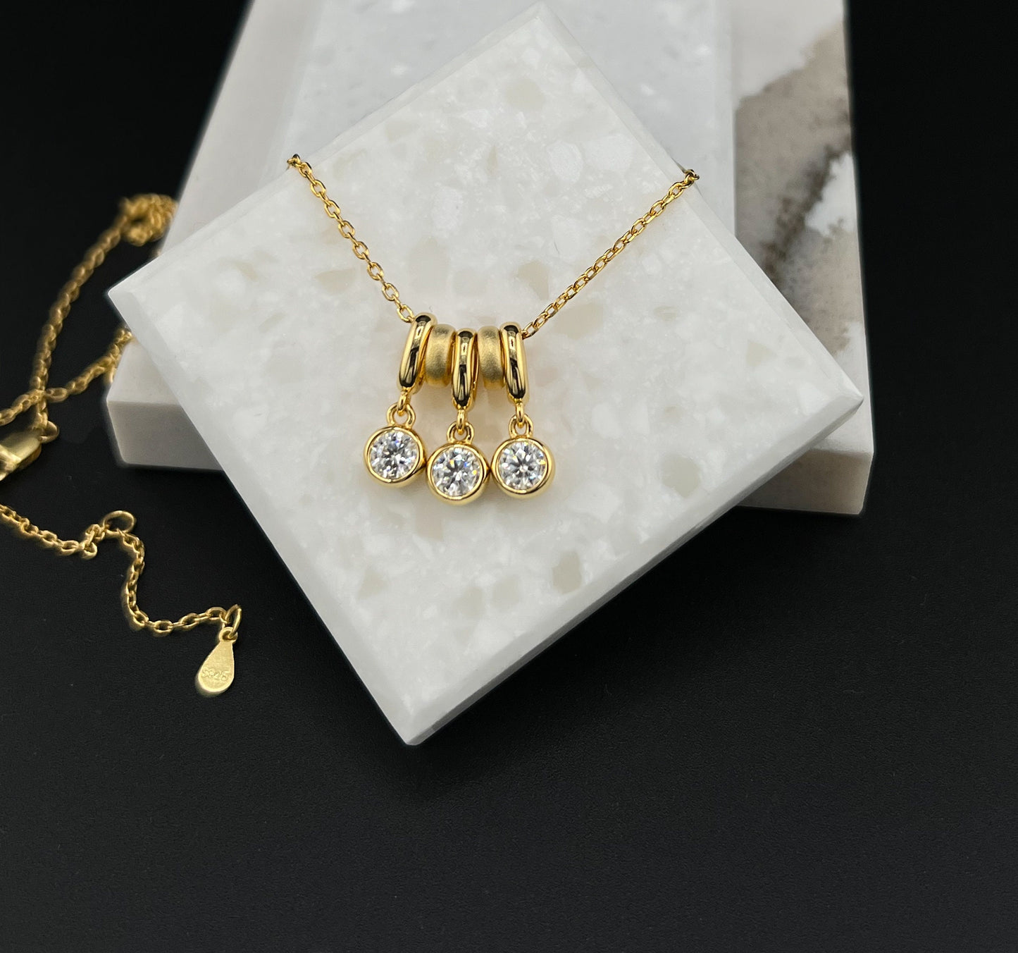 1.5 CT Moissanite Bezel Pendant Necklace: 14K Yellow Gold Plated Sterling Silver