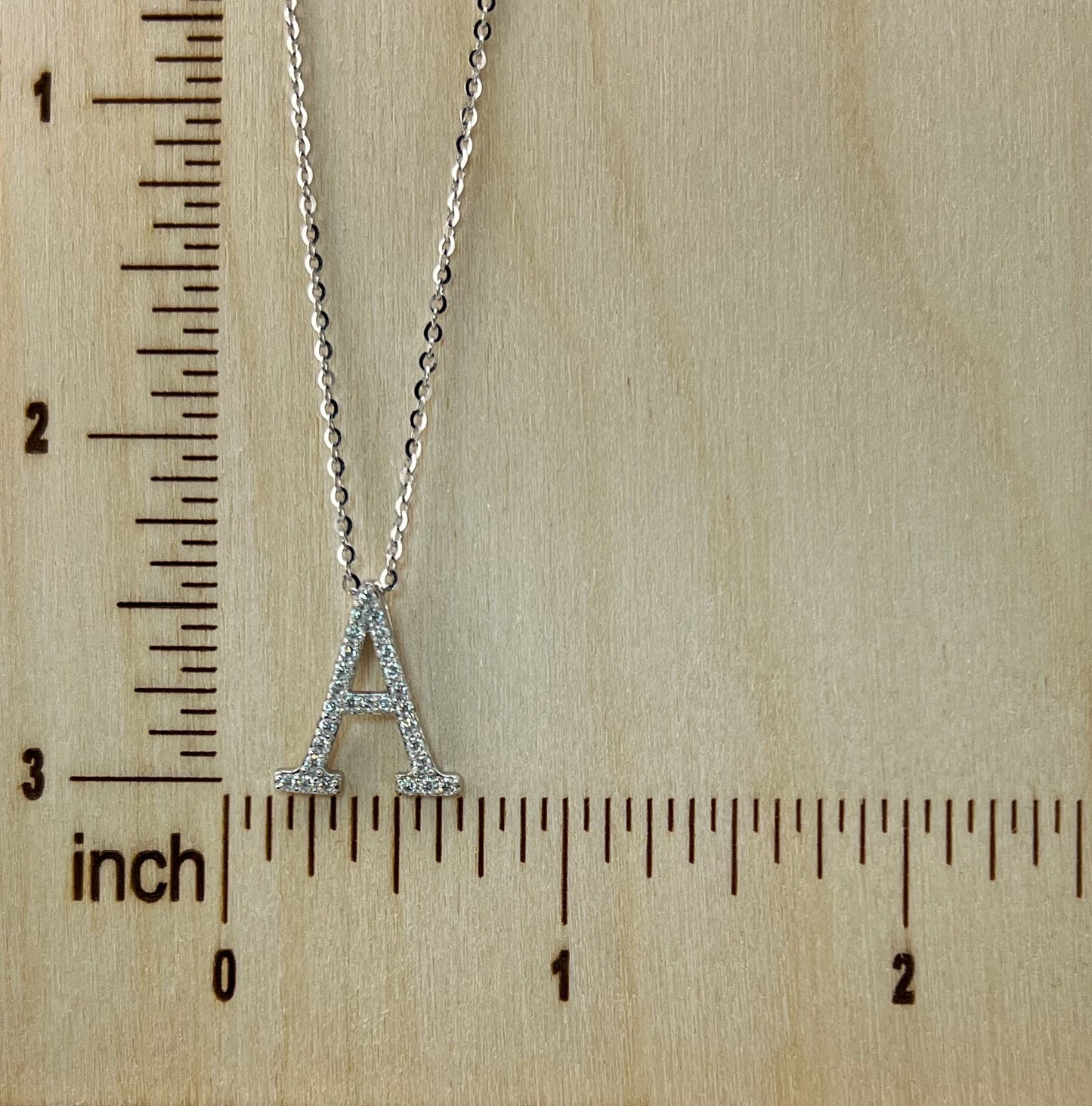 Moissanite Initial Necklace: Rhodium Plated Sterling Silver Letter Pendant