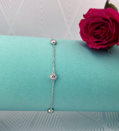 Moissanite Bezel Station Bracelet: Rhodium Sterling Silver, Diamonds By The Yard