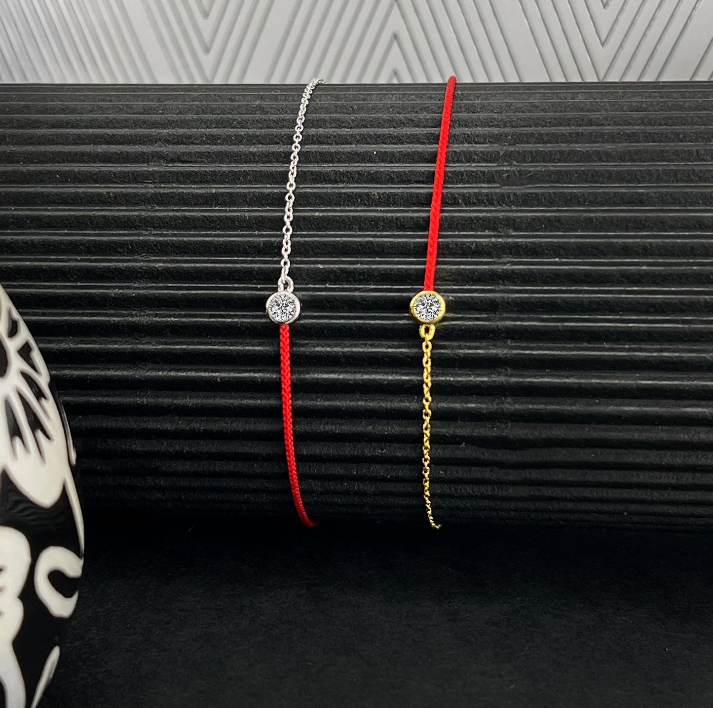 Moissanite Red Cord Bracelet: 18K Gold Plated Sterling Silver, Adjustable
