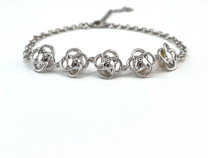 Moissanite Flower Bracelet: Freshwater Pearl, Rhodium Sterling Silver Bridal Jewelry