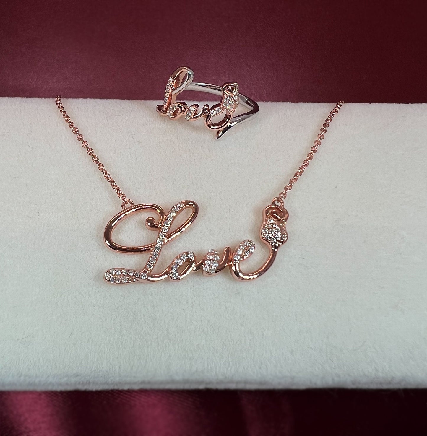 Rose Gold Love Ring: Sterling Silver, White Sapphire - Size 7