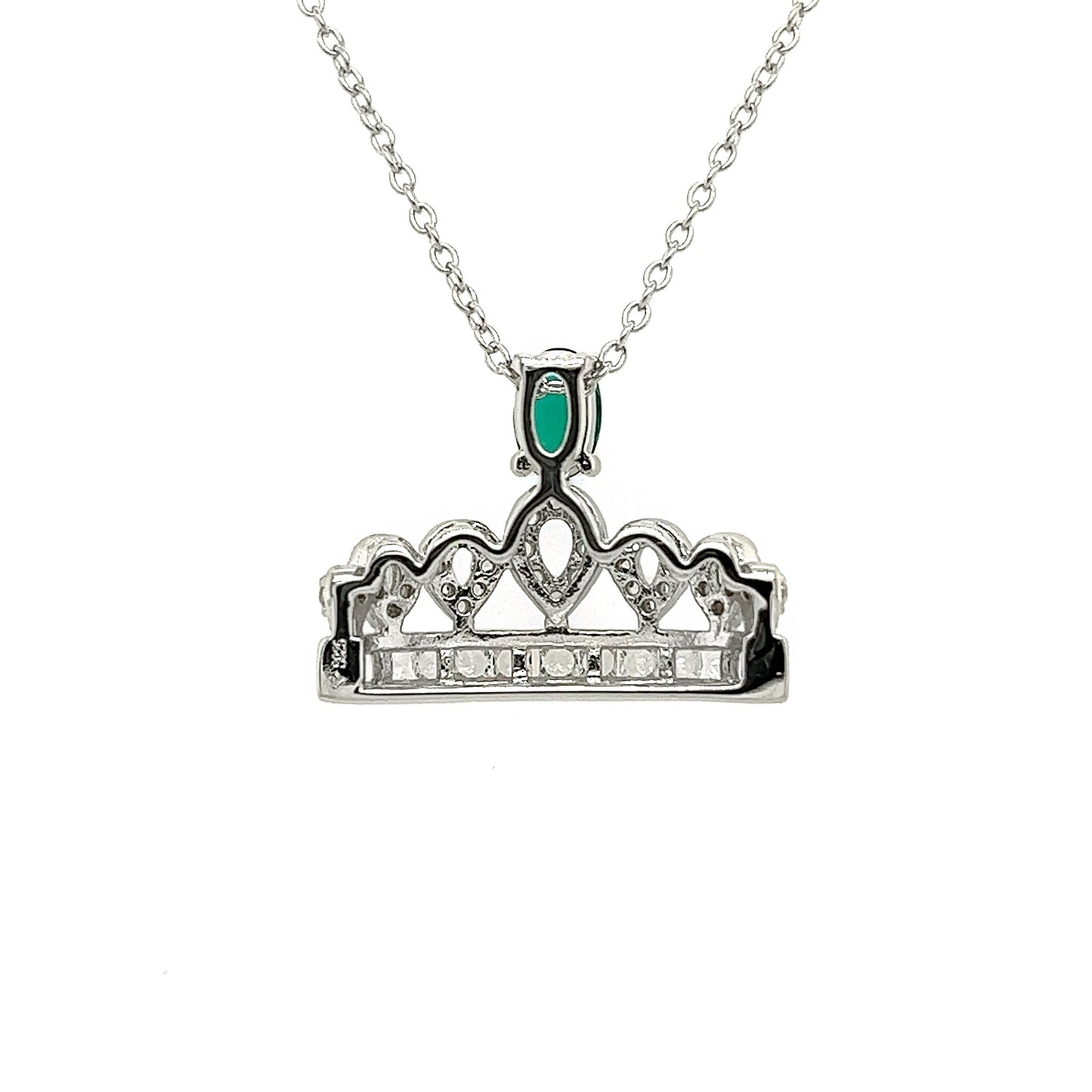 Emerald Crown Necklace: Rhodium Plated Sterling Silver, White Sapphire Pendant