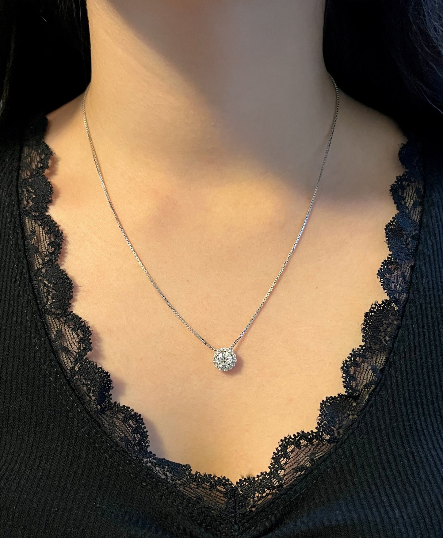 Moissanite Halo Necklace: 1.5Ct Sterling Silver Cluster Pendant