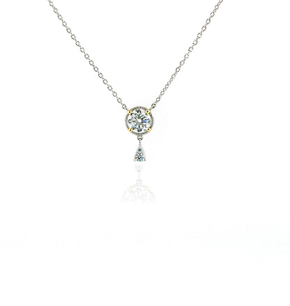 1.0Ct Certified VVS1 Moissanite Necklace: Two Tone Halo Drop, Sterling Silver