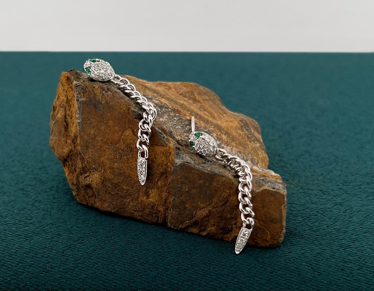 Moissanite Snake Earrings: 18K Gold Emerald Sterling Silver Dangles