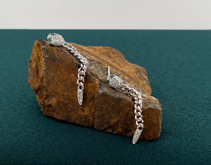 Moissanite Snake Earrings: 18K Gold Emerald Sterling Silver Dangles
