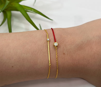 Moissanite Bar Bracelet: 14K Yellow Gold Plated Sterling Silver, Adjustable