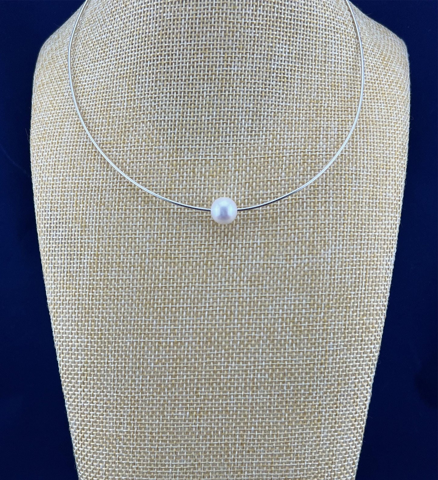 Floating Pearl Necklace: Rhodium Plated Sterling Silver Wire, Minimalist Jewelry