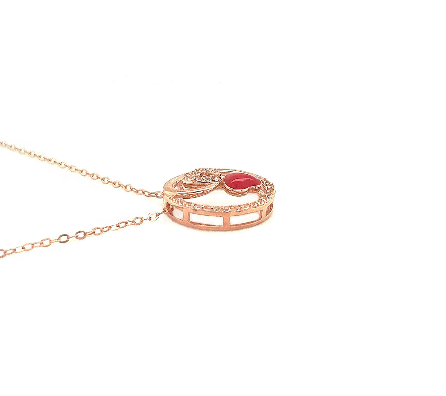 Rose Gold Sterling Silver Heart Necklace: Red Enamel CZ Pendant
