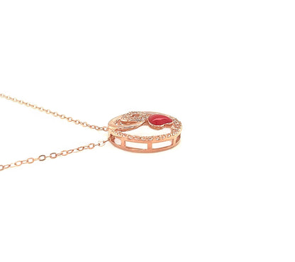 Rose Gold Sterling Silver Heart Necklace: Red Enamel CZ Pendant