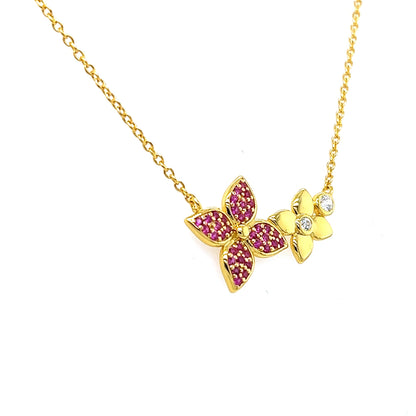 Sapphire Flower Necklace: Yellow Gold Plated Sterling Silver Floral Pendant
